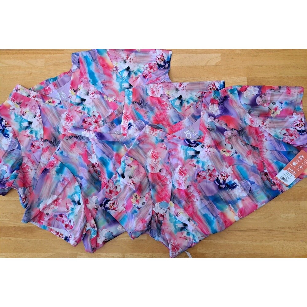 Barco One Women's Multicolor Floral Blooms Nurse Medical Scrub Top NWT Lot of 3